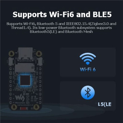 Waveshare Placa de Desenvolvimento LCD ESP32-C5 de 1,47 Polegadas WiFi 6 BT 5 172x320 262K Cores Utilizando RISC-V de 32 Bits com Conector de Pinos 2