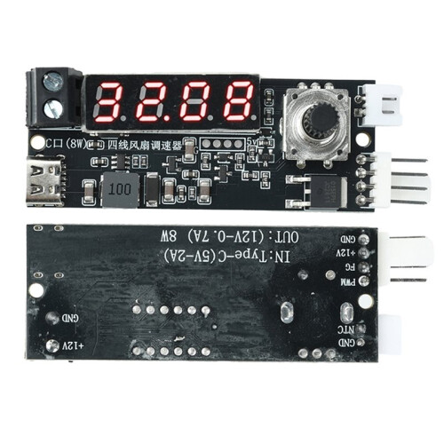 5V/12V 4-Wire Fan Speed Controller Temperature-Controlled  PWM Motor Driver Controller Temp/RPM Display 2