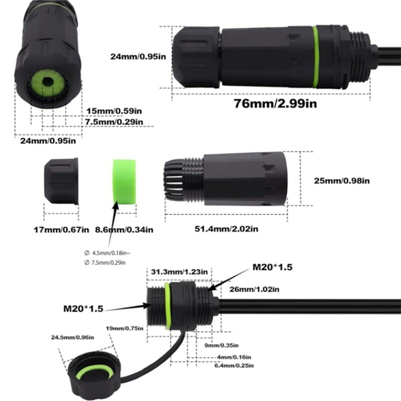 RJ45 Waterproof Panel Mount Connector, Male to Female Cat6 Ethernet LAN ...