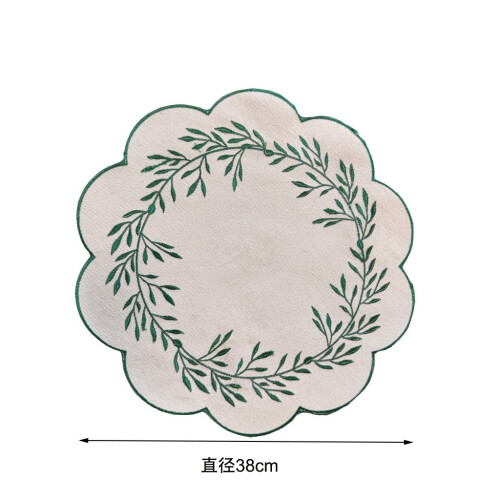 (Red)Durable Canvas Embroidered Floral Table Cover With Nonslip Backing Home For 2