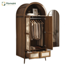HOMAIRE Arched Walnut Wardrobe with Rattan Doors
