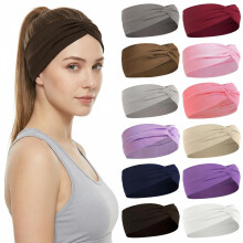 Luuao 12 Pcs Icke-Glidande Fuktabsorberande Huvudband för Kvinna - Absorberande Stretchy Yoga & Träningsband