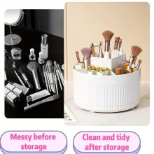 Boîte de rangement cosmétiques, 5 compartiments à rayures, pour maquillage et pinceaux, Vert
