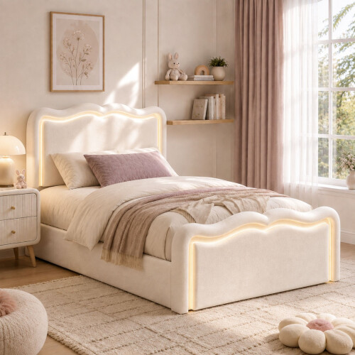 HOMAIRE 3FT Single Ottoman Bed Cream Velvet 2