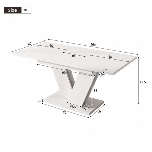 HOMAIRE Extendable White Dining Table 120-160cm 1