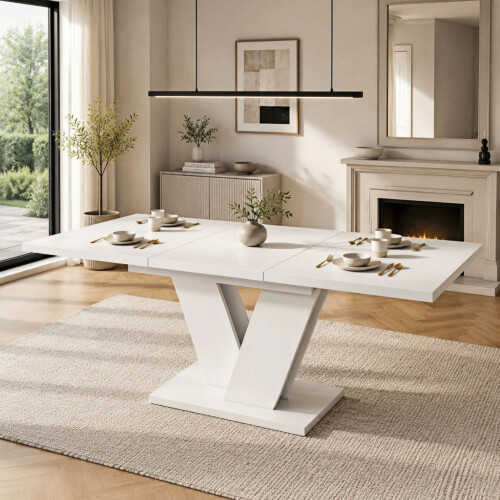 HOMAIRE Extendable White Dining Table 120-160cm 2