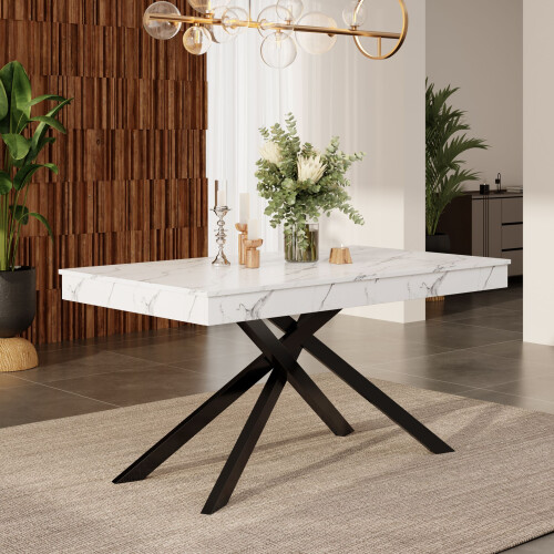 HOMAIRE Extendable White Marble Dining Table 2