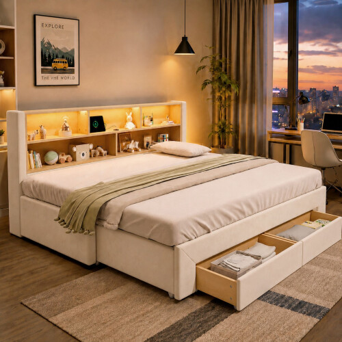 HOMAIRE 3FT Extendable Velvet Sofa Bed Beige 2