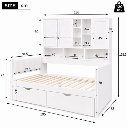 HOMAIRE Kids Storage Bed 90x190cm White 1