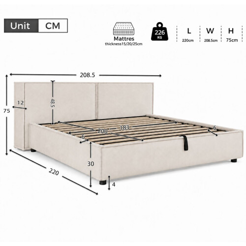HOMAIRE 6FT Super King Ottoman Storage Bed Beige 1