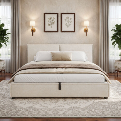 HOMAIRE 6FT Super King Ottoman Storage Bed Beige 2