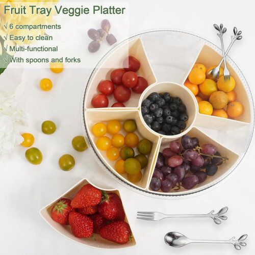 Six-Grid Rotating Snack Box Container with Handle Kitchen Sealed Spice Storage Box Transparent Dried Fruit Snack Tray 1