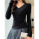 Womens V Neck Wrap Ruched Side Button Long Sleeve Top Black L 3