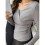 Womens V Neck Wrap Ruched Side Button Long Sleeve Top Gray XL 4