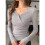 Womens V Neck Wrap Ruched Side Button Long Sleeve Top Gray M 5