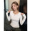 Damen Scoop Neck Slim Fit Langarm Basic Thermounterhemd Helles Blumen-Grau XL 4