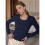 Damen Scoop Neck Slim Fit Langarm Basic Thermounterhemd Marineblau M 2
