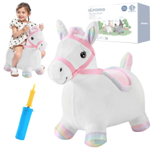 UBRAVOO Cheval à Sauter Gonflable en Peluche Rose, Jouet d'Équilibre pour Enfants de 2 à 5 ans