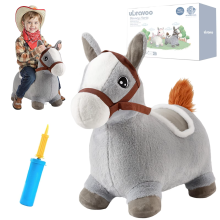 UBRAVOO Cheval Gonflable à Bondir en Peluche Gris, Jouet d'Équilibre pour Bébé et Enfant 2-5 Ans