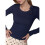 Damen Scoop Neck Slim Fit Langarm Basic Thermounterhemd Marineblau M 1