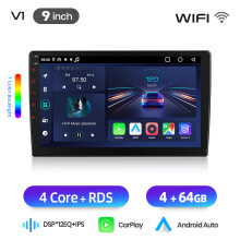 Junsun Autoradio Android, Système Multimedia Sans Fil avec Apple CarPlay et GPS, Écran Tactile 9 pouces