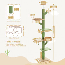 Arbre à chat Cactus, Tour de chat du sol au plafond, Hauteur réglable, Vert, Bois, Taille L