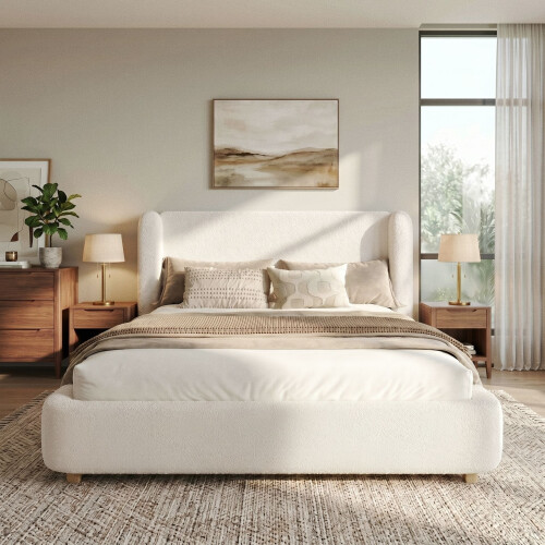 HOMAIRE 5FT King Ottoman Storage Bed Cream White 2