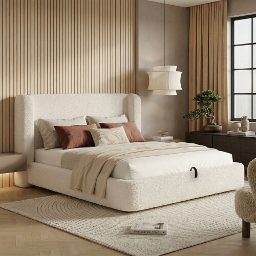 HOMAIRE 6FT Super King Ottoman Storage Bed Cream 2