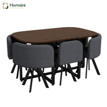 HOMAIRE Walnut Dining Set with 6 Gray Chairs