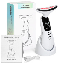 Masseur visage et cou - RNCYN - Microcourant EMS - Thérapie par lumière LED - Fonction chaleur - Anti-rides - Blanc