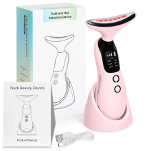Appareil de massage visage et cou - RNCYN - Microcourant EMS - Thérapie par lumière LED - Fonction chaleur - Anti-rides