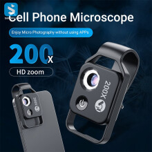 Microscope portable pour smartphone - RNCYN - Grossissement 200X - Objectif Macro - Matériau ABS + PC + aluminium - Noir