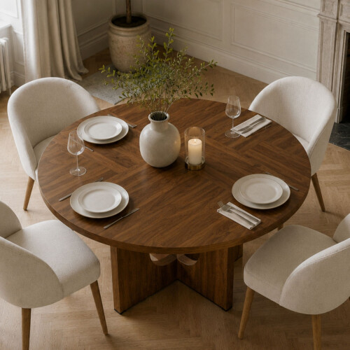 HOMAIRE 47" Round Walnut Dining Table 2