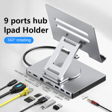 Hub USB-C de aluminio 9 en 1 - RNCYN - 4K 60Hz - 100W PD - Lector de tarjetas SD/TF - USB 3.0 - Estación de acoplamiento - 5 Gbps