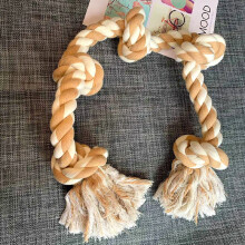 Koiran köysilelu - Phoesky - 90 cm - Viisi solmua - Puremankestävä - Interaktiivinen - Beige + Ruskea - 750 g