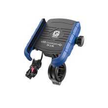 Motorfiets telefoonhouder - RNCYN - KWG-M8-90v - Geïntegreerde oplader - Blauw - 360 graden draaibaar - IP66 waterdicht - USB-poort