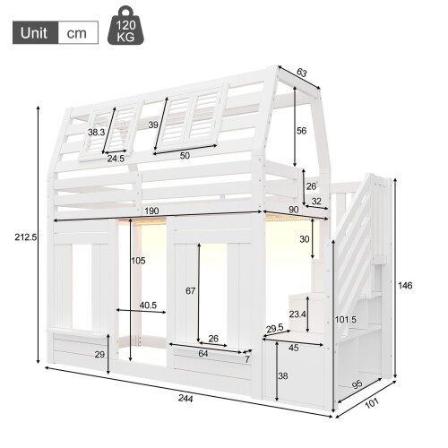 HOMAIRE White Pine Kids Bunk Bed 90x190cm 1