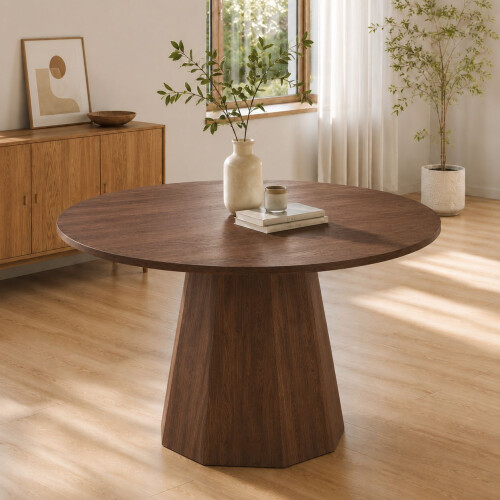 HOMAIRE 47" Round Walnut Dining Table 2