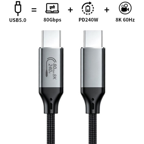 USB5.0 Full-Function Data Cable PD240W 80Gbps 8K 60Hz Type C Fast Charging Cable USB C to C Data Transfer Cable 1M 2