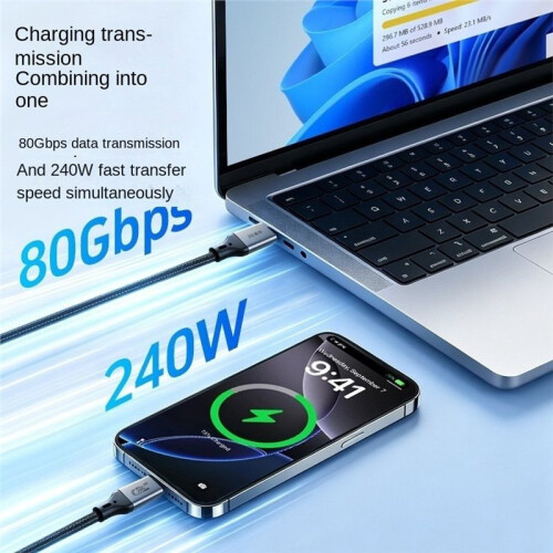 USB5.0 Full-Function Data Cable PD240W 80Gbps 8K 60Hz Type C Fast Charging Cable USB C to C Data Transfer Cable 1M
