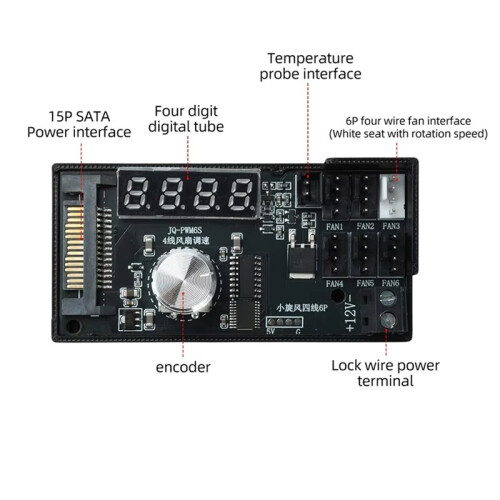 12V 5A 6-Channel PWM Fan Controller with Digital Display for PC Cooling System