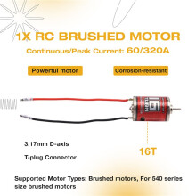 RC Brushed Motor, 540 High Torsion Low Noise Motor 16T-18500rpm 3.17mm D Daxis with 60A Brushed ESC for RC Car