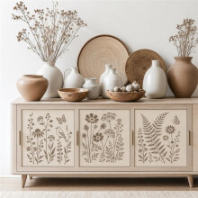 Kit de Estênceis para Pintura de Parede, 6 Peças de Estênceis Florais Grandes e Reutilizáveis para Paredes, Madeira, Móveis e Tecido, Ideal para