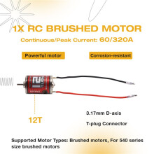 RC Brushed Motor, 540 High Torsion Low Noise Motor 12T-22500rpm 3.17mm D Daxis with 60A Brushed ESC for RC Car