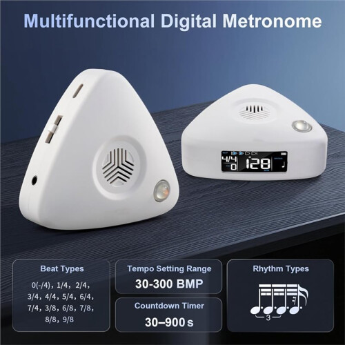 Digital Metronome Rechargeable for Piano, Guitar, Violin&All Instruments Wide Tempo 30-300 BPM , Timer Function White 2