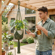 Boho Macrame Plant Hanger with Hooks, Rope Hanging Baskets for Plants Outdoor Indoor, Wall Plant Holder for Garden Home