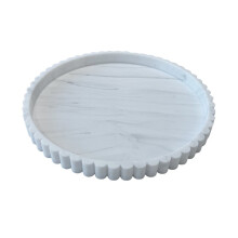 12 Inch Round Scalloped Silicone Vanity Tray Waterproof Non-Slip Organizer for Bathroom Kitchen Marble White