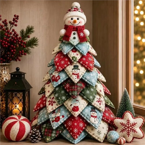 DIY Quilted Christmas Tree Kit,3D Padded Patchwork Sewing Set for Beginners, Home Mantel Table, Gift for  Lovers A