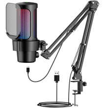 USB-condensatormicrofoon - RNCYN - Model M8-35 - Cardioïde - RGB - Inclusief statief - USB DC 5V - 192 kHz/24-bit