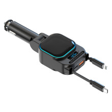 Nopea autolaturi - RNCYN - 96 W teho - PD + QC3.0 - 70 cm sisäänvedettävä kaapeli - 30 W Lightning-kaapeli